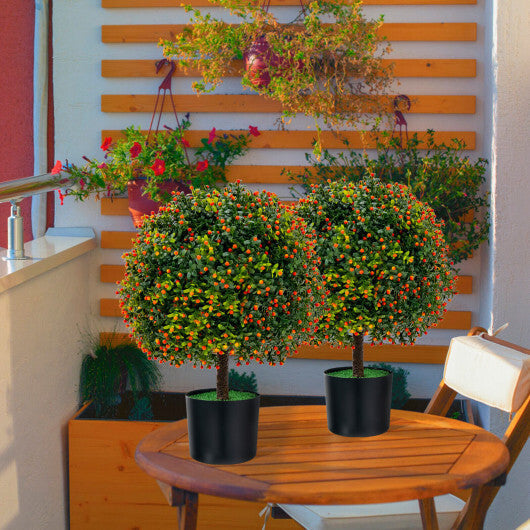 Costway 2-Pack Artificial Boxwood Topiary Ball Tree with Orange Fruit LuxuryLifeWay Online Store