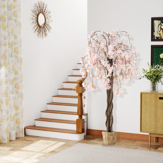 Costway 5.5 FT Tall Artificial Cherry Blossom Tree with White Flowers 1 Pack LuxuryLifeWay Online Store