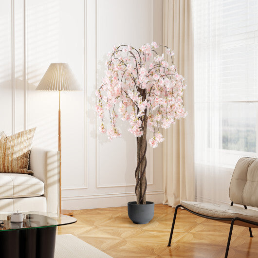 Costway 5.5 FT Tall Artificial Cherry Blossom Tree with White Flowers 1 Pack LuxuryLifeWay Online Store