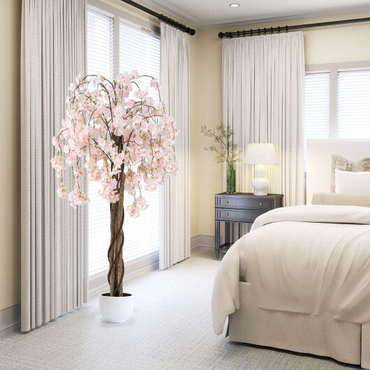 Costway 5.5 FT Tall Artificial Cherry Blossom Tree with White Flowers 1 Pack LuxuryLifeWay Online Store