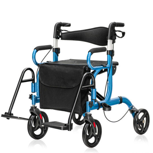 Costway Folding Rollator Walker with 8-inch Wheels and Seat Navy LuxuryLifeWay Online Store