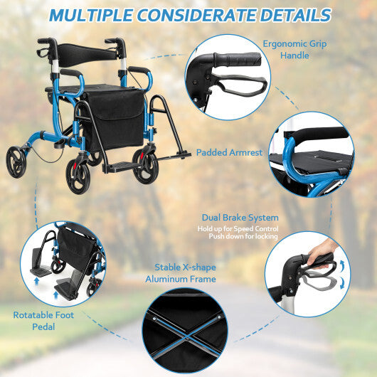 Costway Folding Rollator Walker with 8-inch Wheels and Seat Navy LuxuryLifeWay Online Store