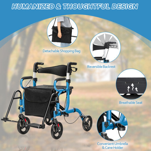 Costway Folding Rollator Walker with 8-inch Wheels and Seat Navy LuxuryLifeWay Online Store