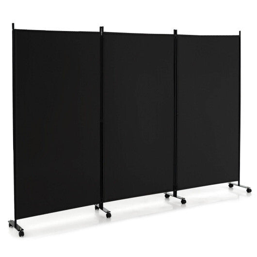 Costway 3-Panel Folding Room Divider 6Ft Rolling Privacy Screen with Lockable Wheels Black LuxuryLifeWay Online Store
