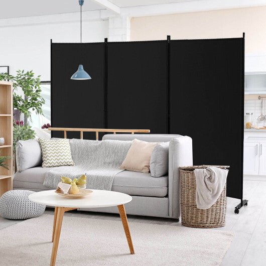 Costway 3-Panel Folding Room Divider 6Ft Rolling Privacy Screen with Lockable Wheels Black LuxuryLifeWay Online Store