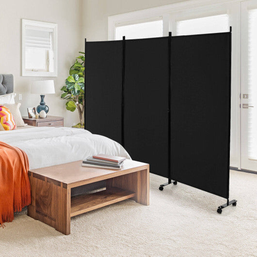 Costway 3-Panel Folding Room Divider 6Ft Rolling Privacy Screen with Lockable Wheels Black LuxuryLifeWay Online Store