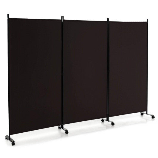 Costway 3-Panel Folding Room Divider 6Ft Rolling Privacy Screen with Lockable Wheels Brown LuxuryLifeWay Online Store