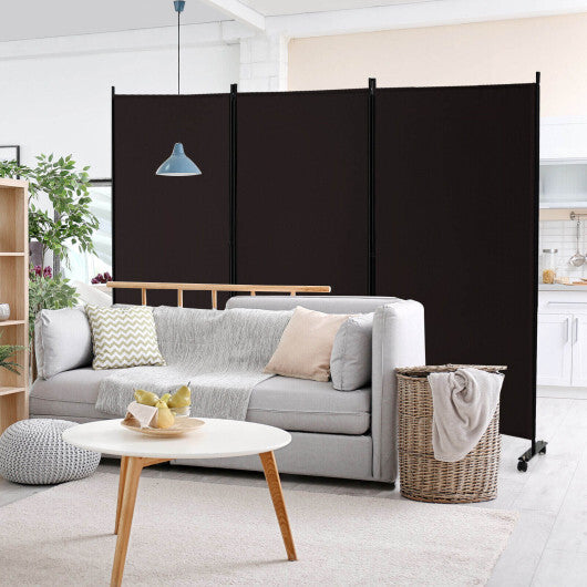 Costway 3-Panel Folding Room Divider 6Ft Rolling Privacy Screen with Lockable Wheels Brown LuxuryLifeWay Online Store