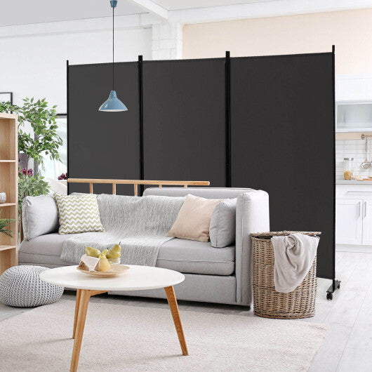 Costway 3-Panel Folding Room Divider 6Ft Rolling Privacy Screen withLockable Wheels Grey LuxuryLifeWay Online Store