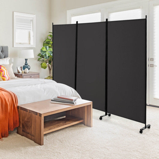 Costway 3-Panel Folding Room Divider 6Ft Rolling Privacy Screen withLockable Wheels Grey LuxuryLifeWay Online Store