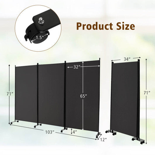 Costway 3-Panel Folding Room Divider 6Ft Rolling Privacy Screen withLockable Wheels Grey LuxuryLifeWay Online Store