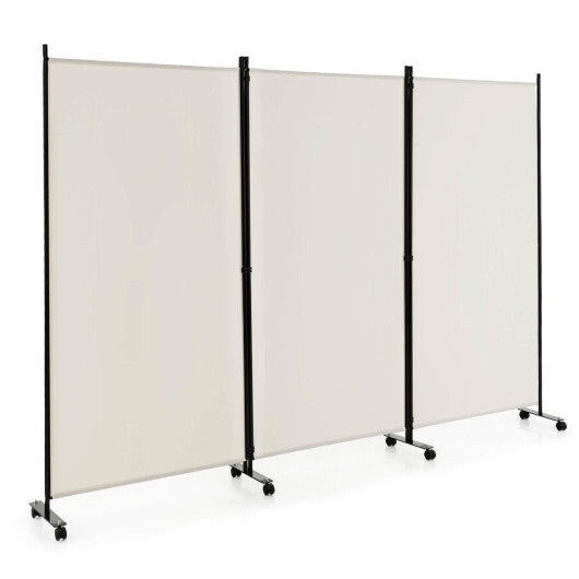Costway 3-Panel Folding Room Divider 6Ft Rolling Privacy Screen with Lockable Wheels White LuxuryLifeWay Online Store