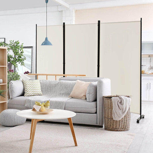 Costway 3-Panel Folding Room Divider 6Ft Rolling Privacy Screen with Lockable Wheels White LuxuryLifeWay Online Store