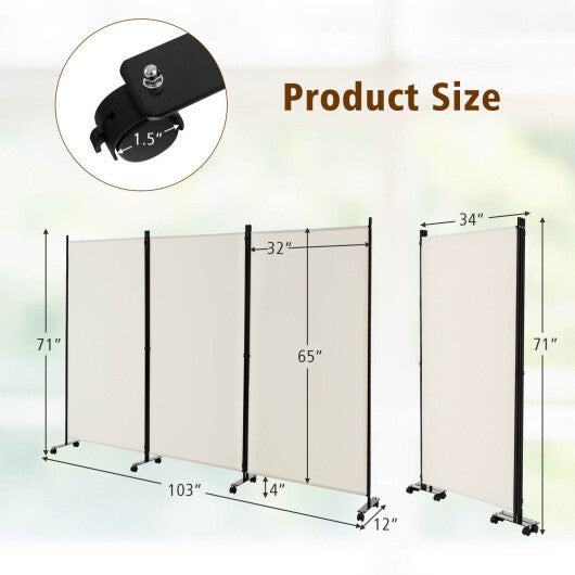 Costway 3-Panel Folding Room Divider 6Ft Rolling Privacy Screen with Lockable Wheels White LuxuryLifeWay Online Store