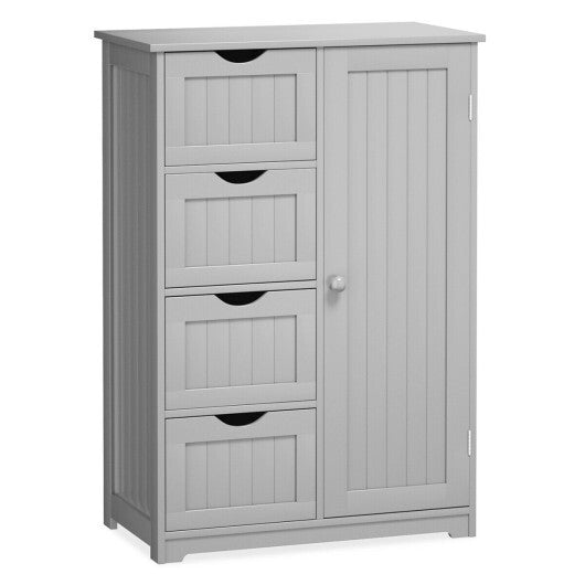 Costway Bathroom Storage Wooden 4 Drawer Cabinet Cupboard 2 Shelves Free Standing Grey