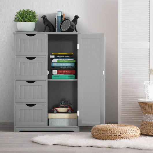 Costway Bathroom Storage Wooden 4 Drawer Cabinet Cupboard 2 Shelves Free Standing Grey