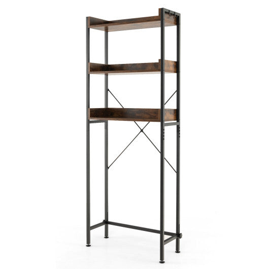 Costway Over The Toilet Storage Rack with Hooks and Adjustable Bottom Bar-Rustic Brown LuxuryLifeWay Online Store