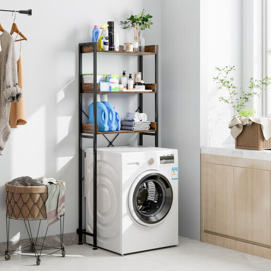 Costway Over The Toilet Storage Rack with Hooks and Adjustable Bottom Bar-Rustic Brown LuxuryLifeWay Online Store