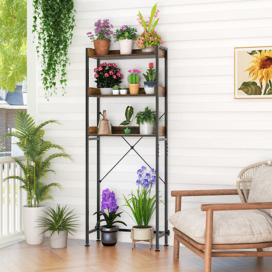 Costway Over The Toilet Storage Rack with Hooks and Adjustable Bottom Bar-Rustic Brown LuxuryLifeWay Online Store
