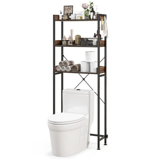 Costway Over The Toilet Storage Rack with Hooks and Adjustable Bottom Bar-Rustic Brown LuxuryLifeWay Online Store