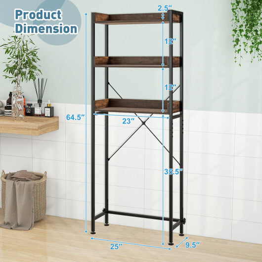 Costway Over The Toilet Storage Rack with Hooks and Adjustable Bottom Bar-Rustic Brown LuxuryLifeWay Online Store
