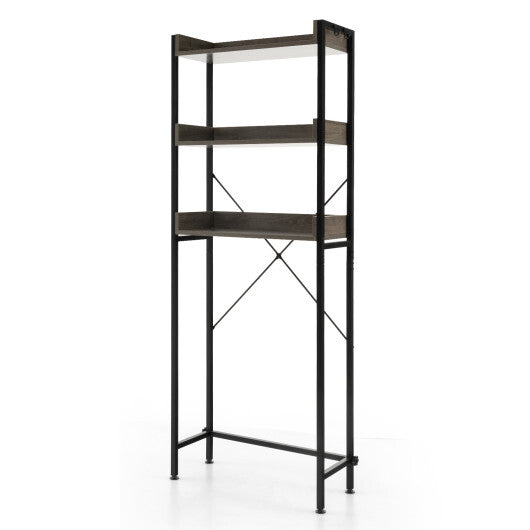 Costway Over The Toilet Storage Rack with Hooks and Adjustable Bottom Bar-Gray LuxuryLifeWay Online Store