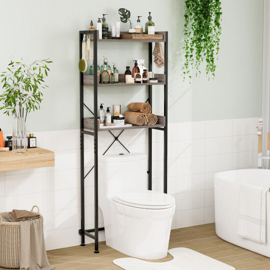 Costway Over The Toilet Storage Rack with Hooks and Adjustable Bottom Bar-Gray LuxuryLifeWay Online Store