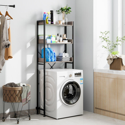 Costway Over The Toilet Storage Rack with Hooks and Adjustable Bottom Bar-Gray LuxuryLifeWay Online Store