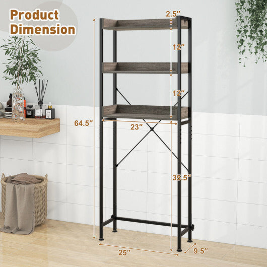 Costway Over The Toilet Storage Rack with Hooks and Adjustable Bottom Bar-Gray LuxuryLifeWay Online Store
