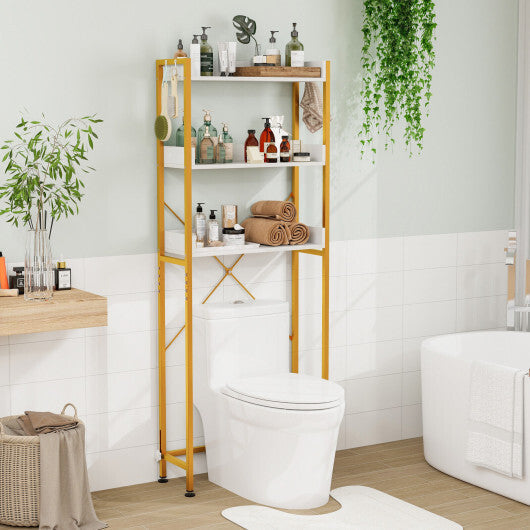 Costway Over The Toilet Storage Rack with Hooks and Adjustable Bottom Bar-White LuxuryLifeWay Online Store