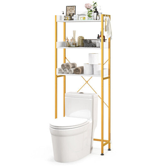 Costway Over The Toilet Storage Rack with Hooks and Adjustable Bottom Bar-White LuxuryLifeWay Online Store