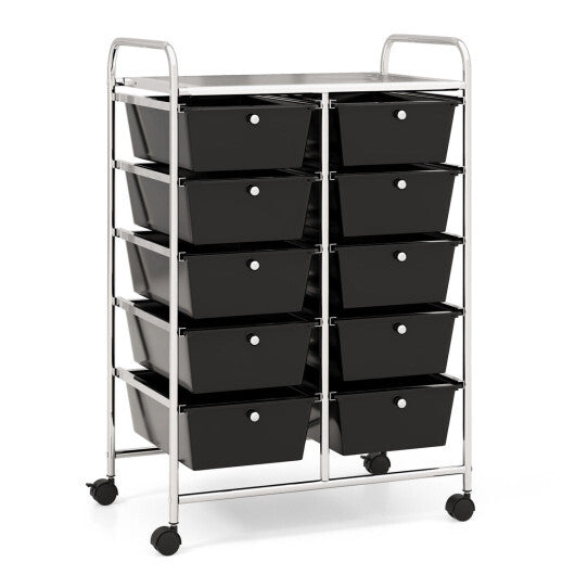 Costway 10-Drawer Rolling Storage Cart-Black LuxuryLifeWay Online Store
