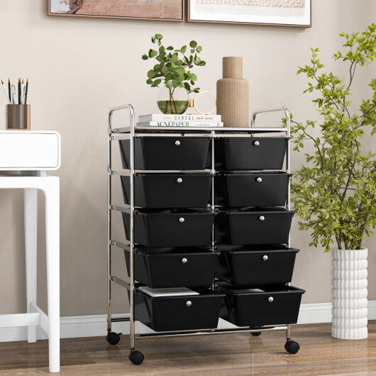 Costway 10-Drawer Rolling Storage Cart-Black LuxuryLifeWay Online Store