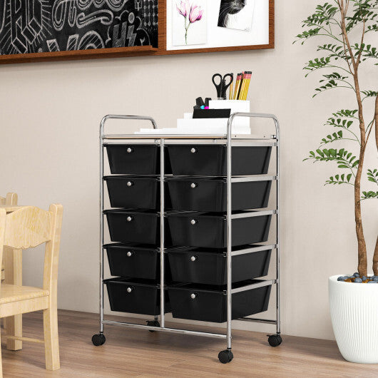 Costway 10-Drawer Rolling Storage Cart-Black LuxuryLifeWay Online Store