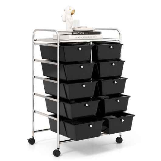 Costway 10-Drawer Rolling Storage Cart-Black LuxuryLifeWay Online Store
