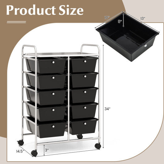 Costway 10-Drawer Rolling Storage Cart-Black LuxuryLifeWay Online Store