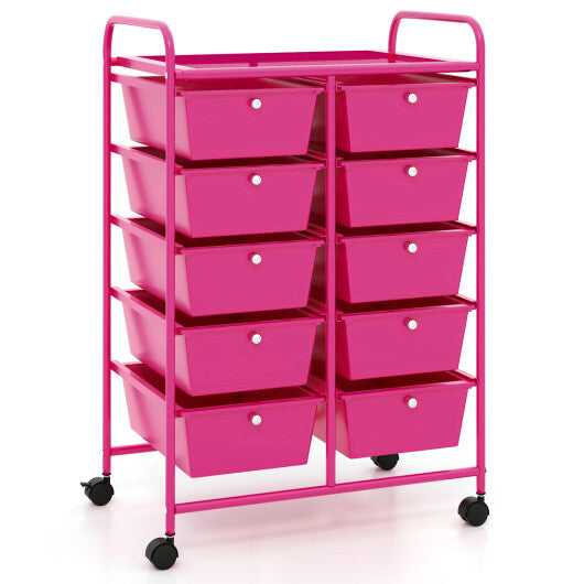 Costway 10-Drawer Rolling Storage Cart-Pink LuxuryLifeWay Online Store
