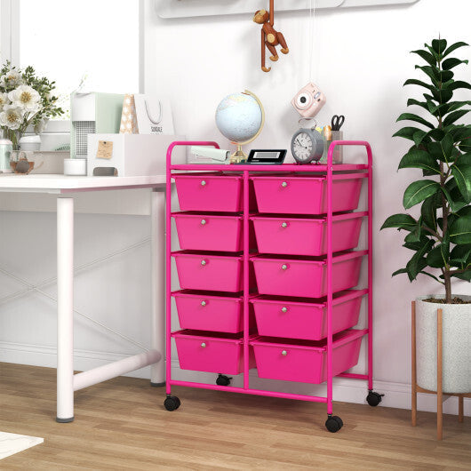 Costway 10-Drawer Rolling Storage Cart-Pink LuxuryLifeWay Online Store