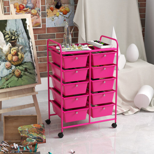 Costway 10-Drawer Rolling Storage Cart-Pink LuxuryLifeWay Online Store