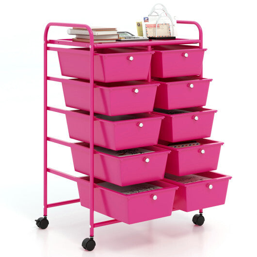 Costway 10-Drawer Rolling Storage Cart-Pink LuxuryLifeWay Online Store