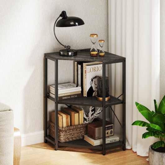 Costway Corner Printer Stand with Power Outlet 3-Tier with Adjustable Shelf Black LuxuryLifeWay Online Store