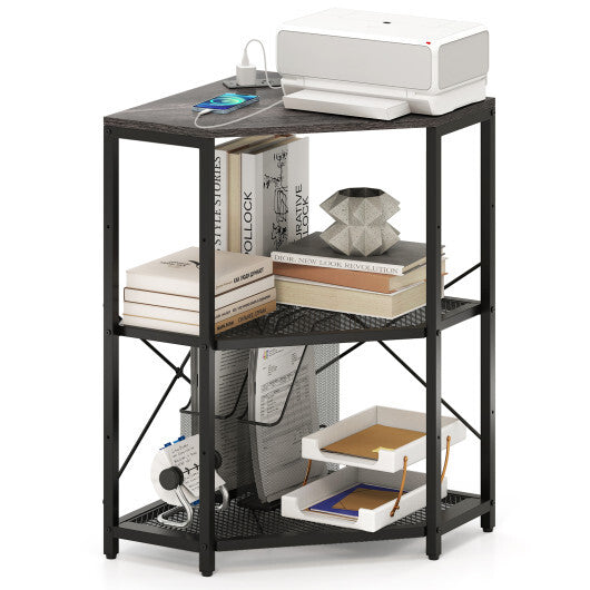 Costway Corner Printer Stand with Power Outlet 3-Tier with Adjustable Shelf Black LuxuryLifeWay Online Store