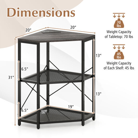 Costway Corner Printer Stand with Power Outlet 3-Tier with Adjustable Shelf Black LuxuryLifeWay Online Store