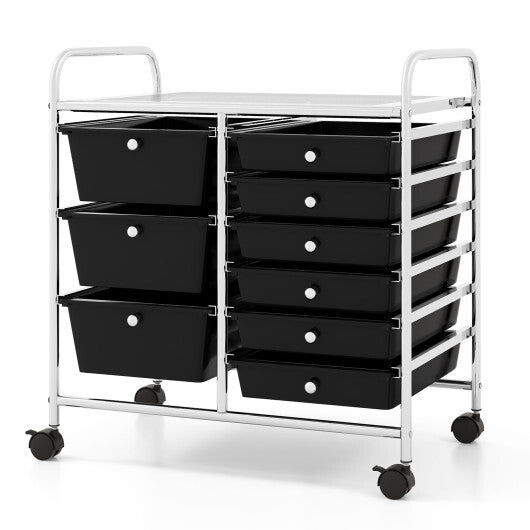 Costway 9-Drawer Rolling Storage Cart with Colorful Drawers and Metal Frame-Black LuxuryLifeWay Online Store