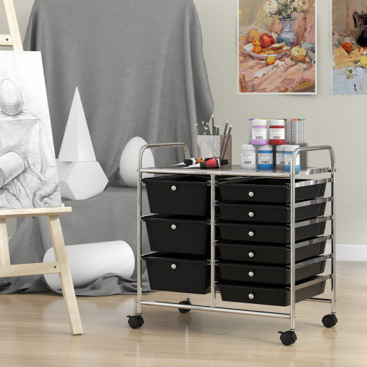 Costway 9-Drawer Rolling Storage Cart with Colorful Drawers and Metal Frame-Black LuxuryLifeWay Online Store