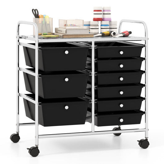 Costway 9-Drawer Rolling Storage Cart with Colorful Drawers and Metal Frame-Black LuxuryLifeWay Online Store