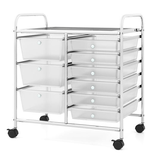 Costway 9-Drawer Rolling Storage Cart with Colorful Drawers and Metal Frame-Transparent LuxuryLifeWay Online Store