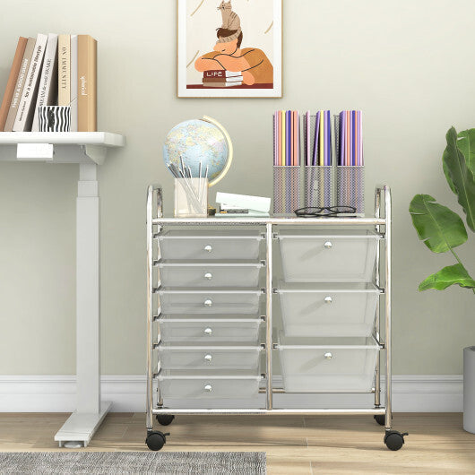 Costway 9-Drawer Rolling Storage Cart with Colorful Drawers and Metal Frame-Transparent LuxuryLifeWay Online Store
