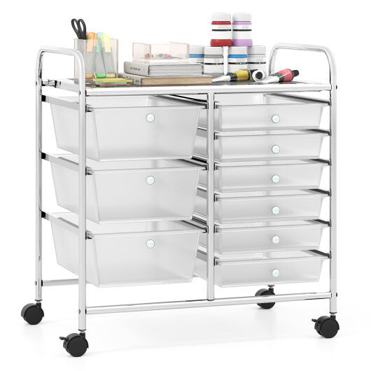 Costway 9-Drawer Rolling Storage Cart with Colorful Drawers and Metal Frame-Transparent LuxuryLifeWay Online Store
