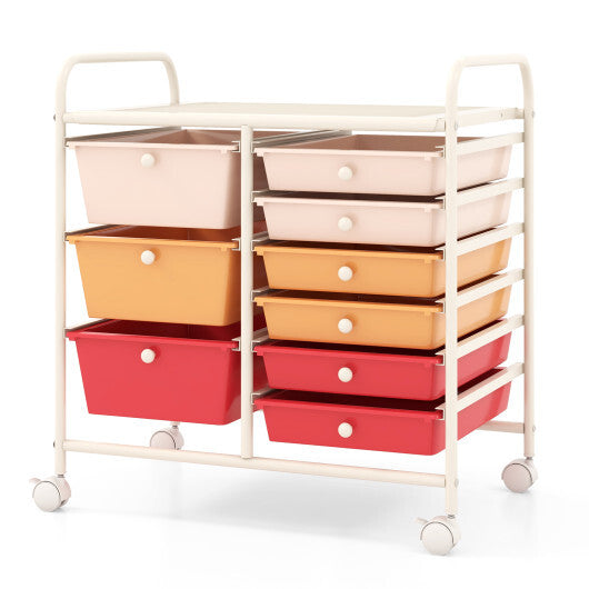 Costway 9-Drawer Rolling Storage Cart with Colorful Drawers and Metal Frame-Macaron LuxuryLifeWay Online Store